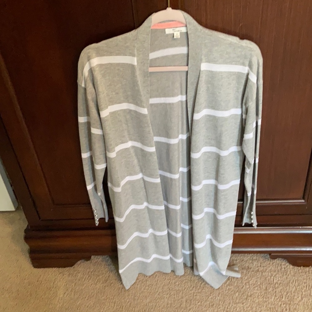 Gray and white stripped cardigans